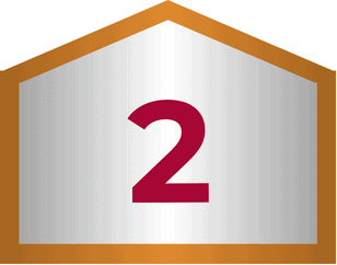 A silver pentagonal sign with a thick orange border and a large red number 2 centered in the middle.