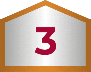A metallic silver shield outline with a gold border features a large red number 3 in the center.